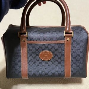 VERY RARE Vintage 70’s Gucci Navy GG Coated Canvas Boston Bag